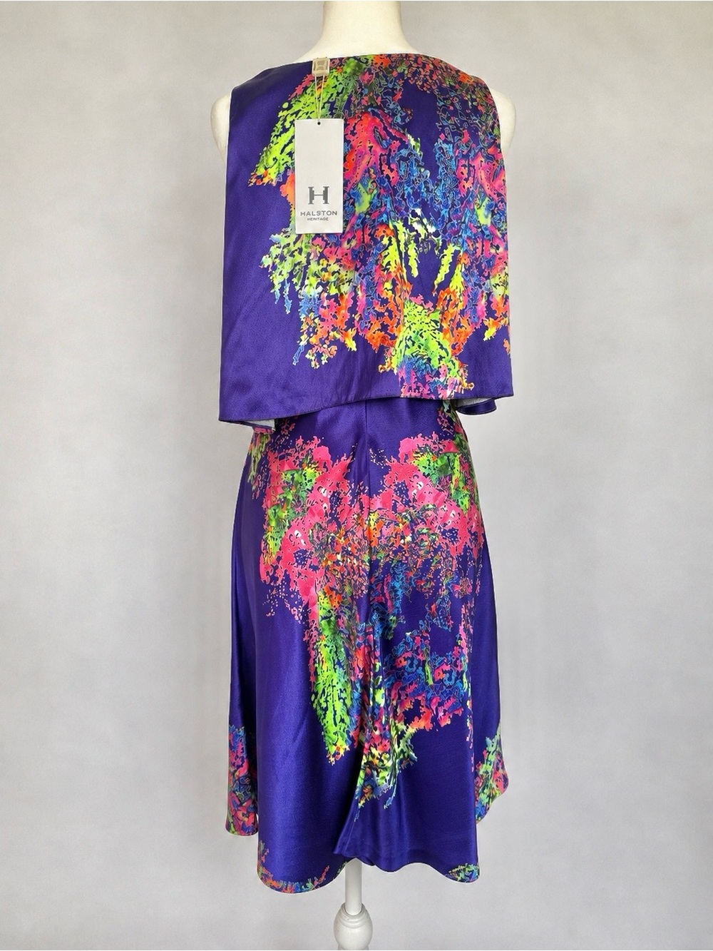 Halston Heritage Silk Dress NWT Sz 6 Purple Floral - Picture 2 of 8